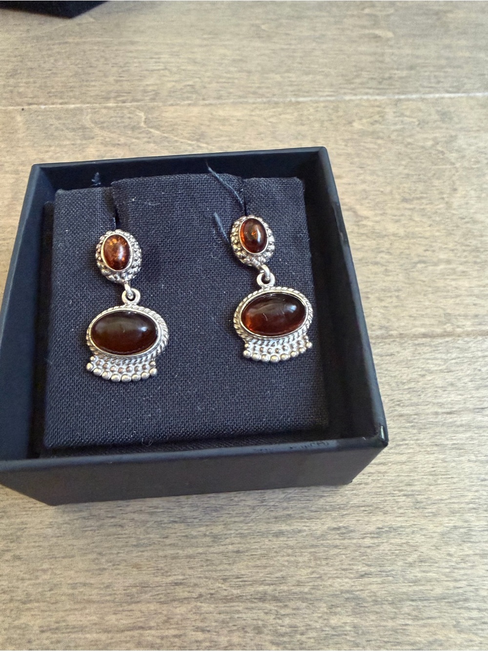 Western style Vintage Sterling Silver Amber Drop Earrings